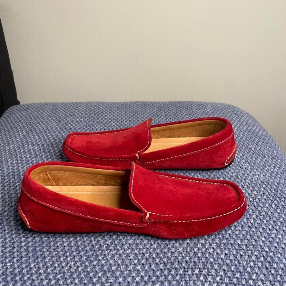 Prada Calzature Uomo red velvet suede loafers, driving moccasins 9.5 - Picture 6 of 8